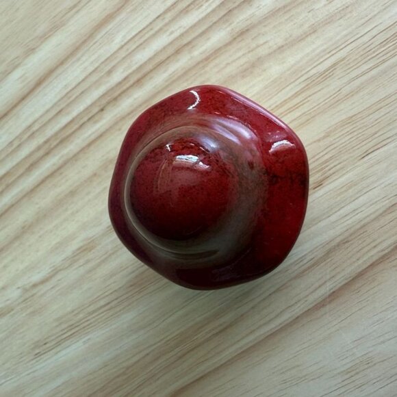 3" Ceramic Mushroom Figurine Speckled RED Glaze Natural Finish Table Decor - Picture 4 of 8